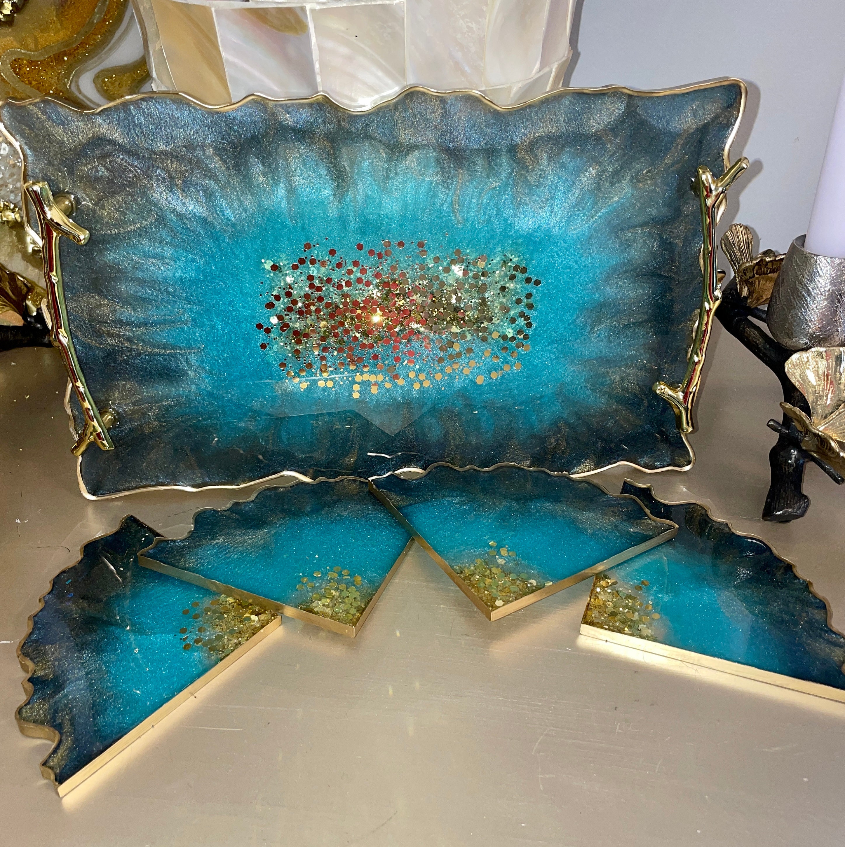 Resin Tray and Coaster Set Geode Slice Resin Coaster Set Etsy