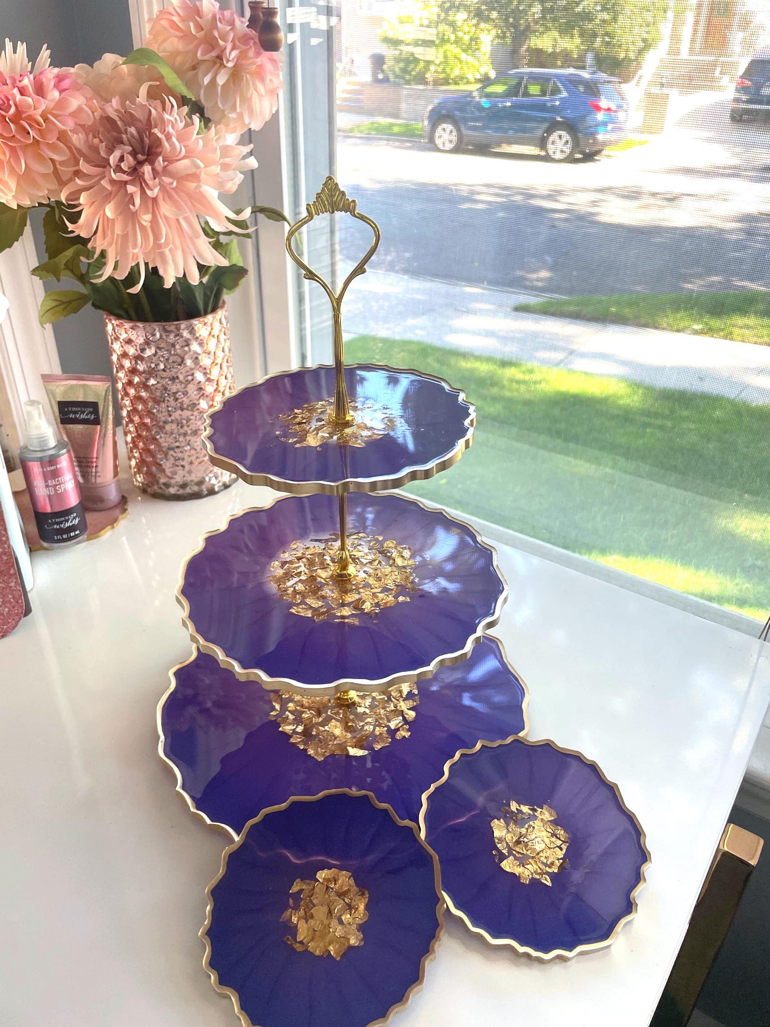 Baby Shower Tiered Cupcake Stand Handmade Agate Resin Tiered Tray  Coasters Set Bridal Shower Dessert Table Decor Event Tablescape Prop
