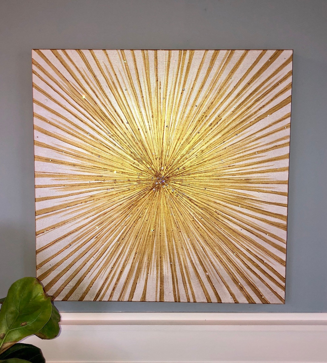 キャンバスアート Sunburst Gold Gold Sunburst Canvas Wall Art With Swarovski Crystal, Modern