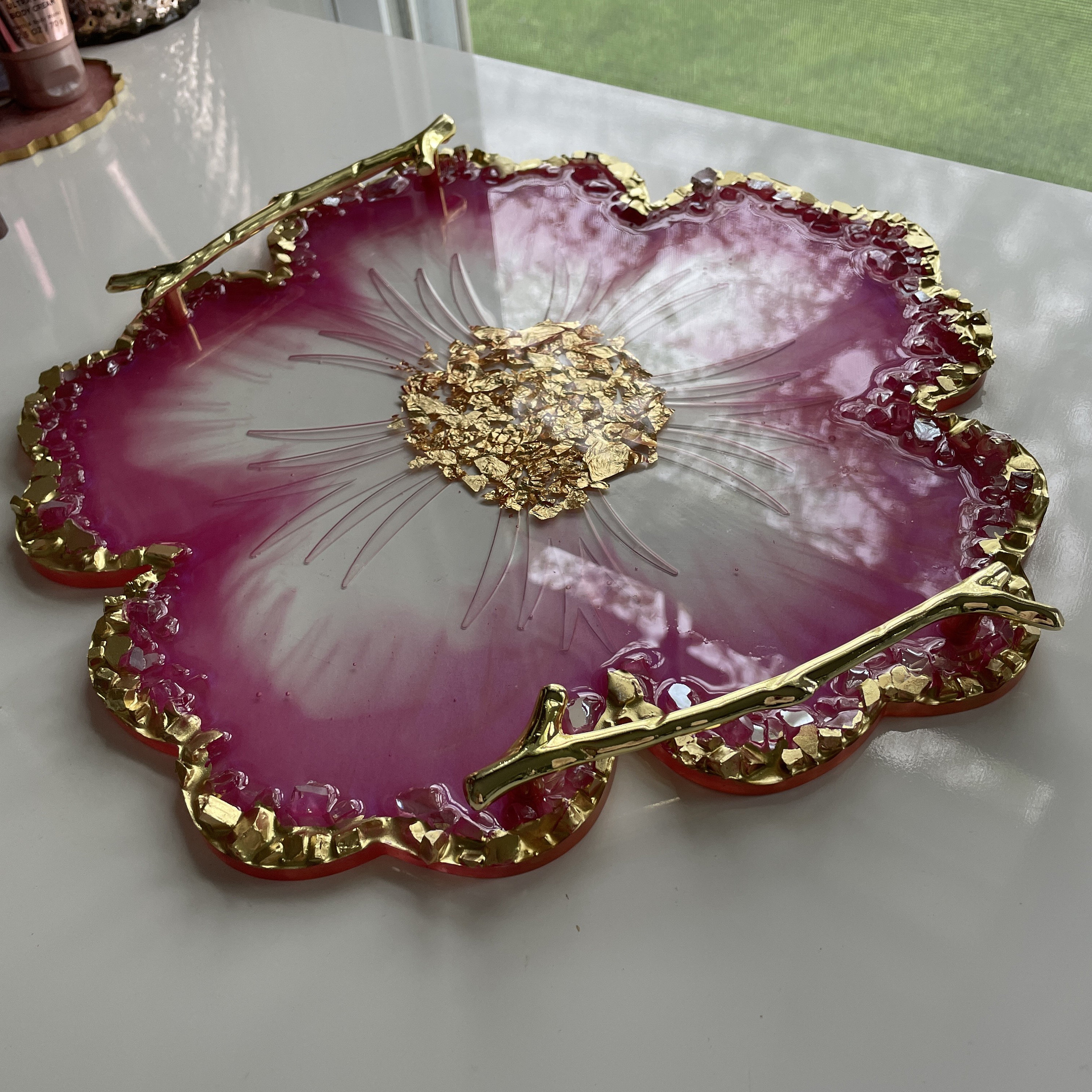 Resin Flower Tray and Coaster Set Resin Flower Agate Tray Etsy