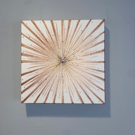 Gold Sunburst Canvas Wall Art With Crystals – Modern Luxury Wall