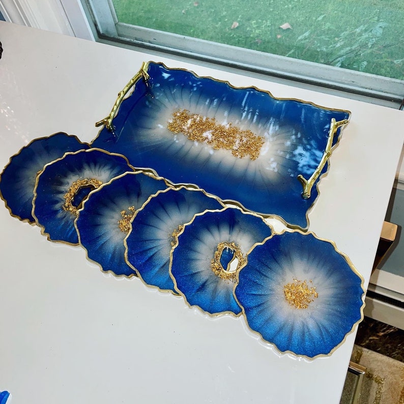 Resin Tray and Coaster Set Resin Tray With Handles & Coaster Etsy