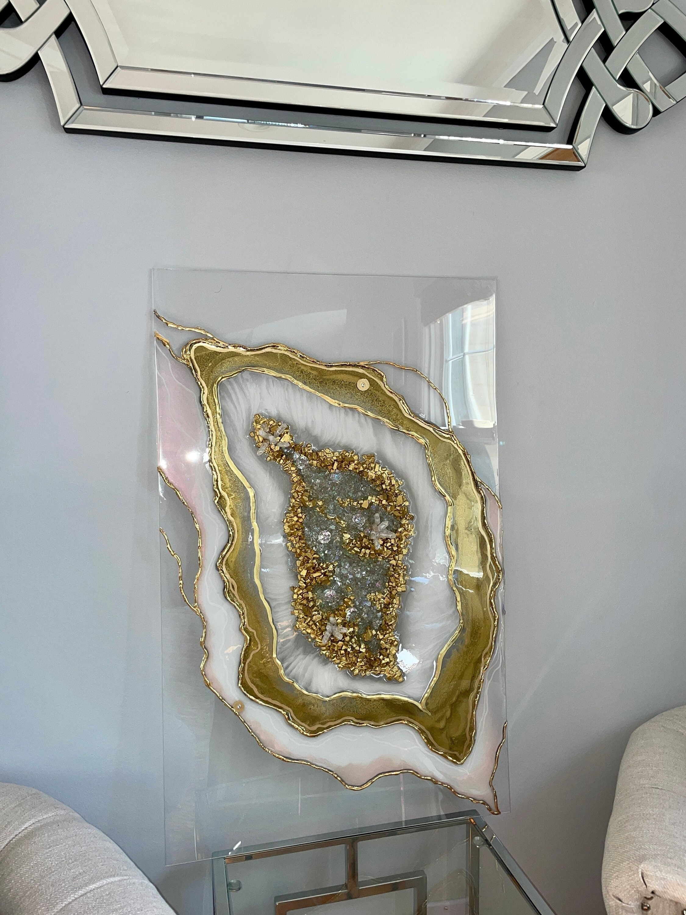 Gold or Silver Glass Tree of Life, Glass Art, Gold Leaf, Silver Leaf,  Crushed Glass Art, Resin Art, mod by stephanie