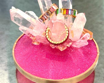 Handmade Jewelry Organizer, Resin Geode Tray with Crystal Ring Stand, Bedside Table Catchall & Vanity Decor, Unique Engagement Party Gift