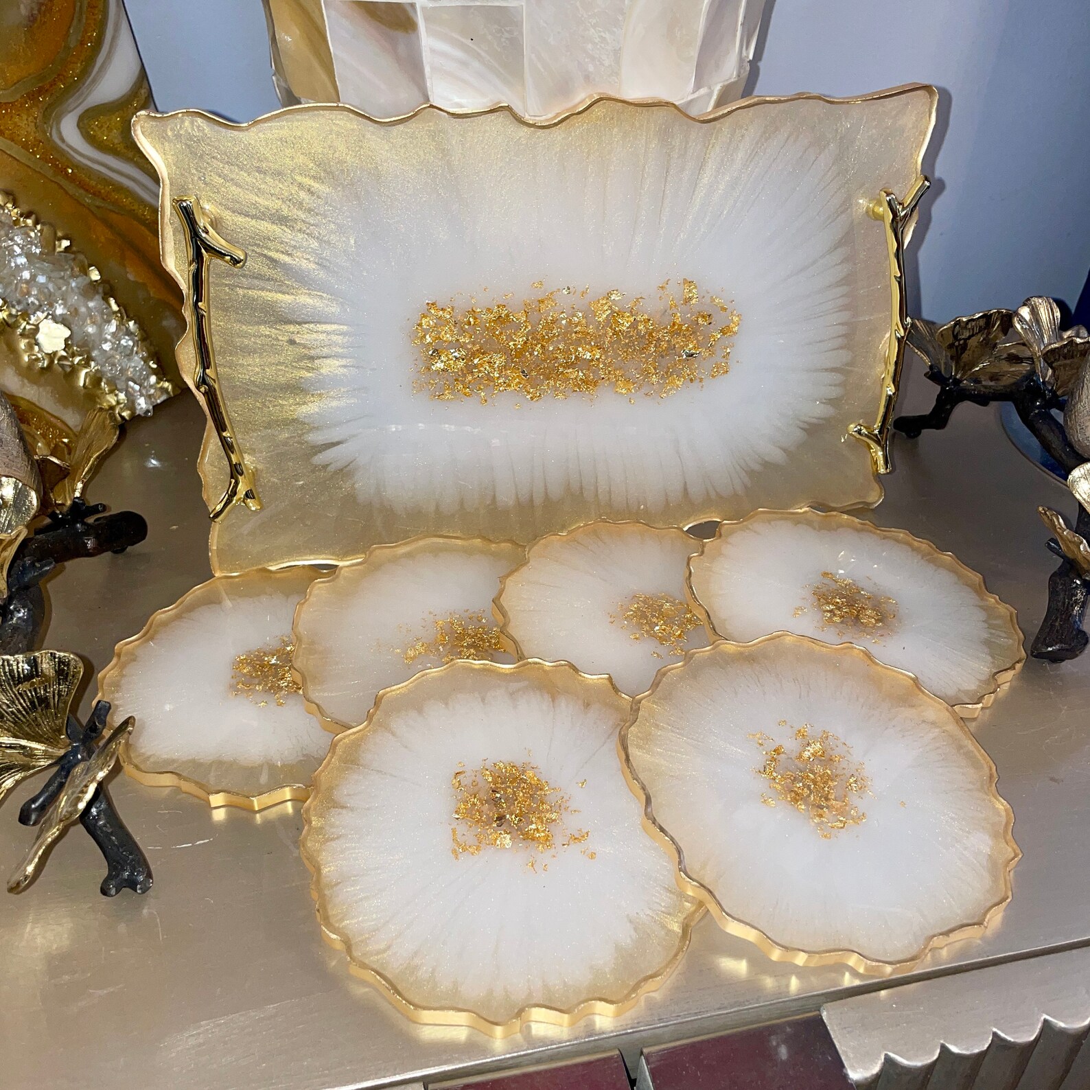 Resin Tray and Coaster Set Resin Tray With Handles and Etsy