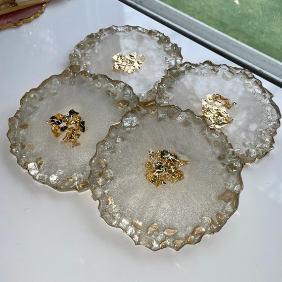 Geode Resin Coaster Set With Crushed Glass Edges 4 Coasters Agate