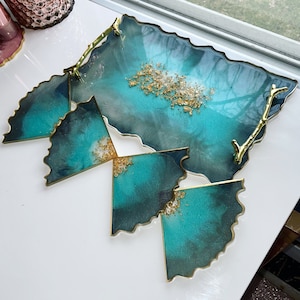 Resin Tray and Coaster Set | Geode Slice Resin Coaster Set | Slice Coasters | Resin Coasters | Agate Coasters |Agate Slice Coaster Set