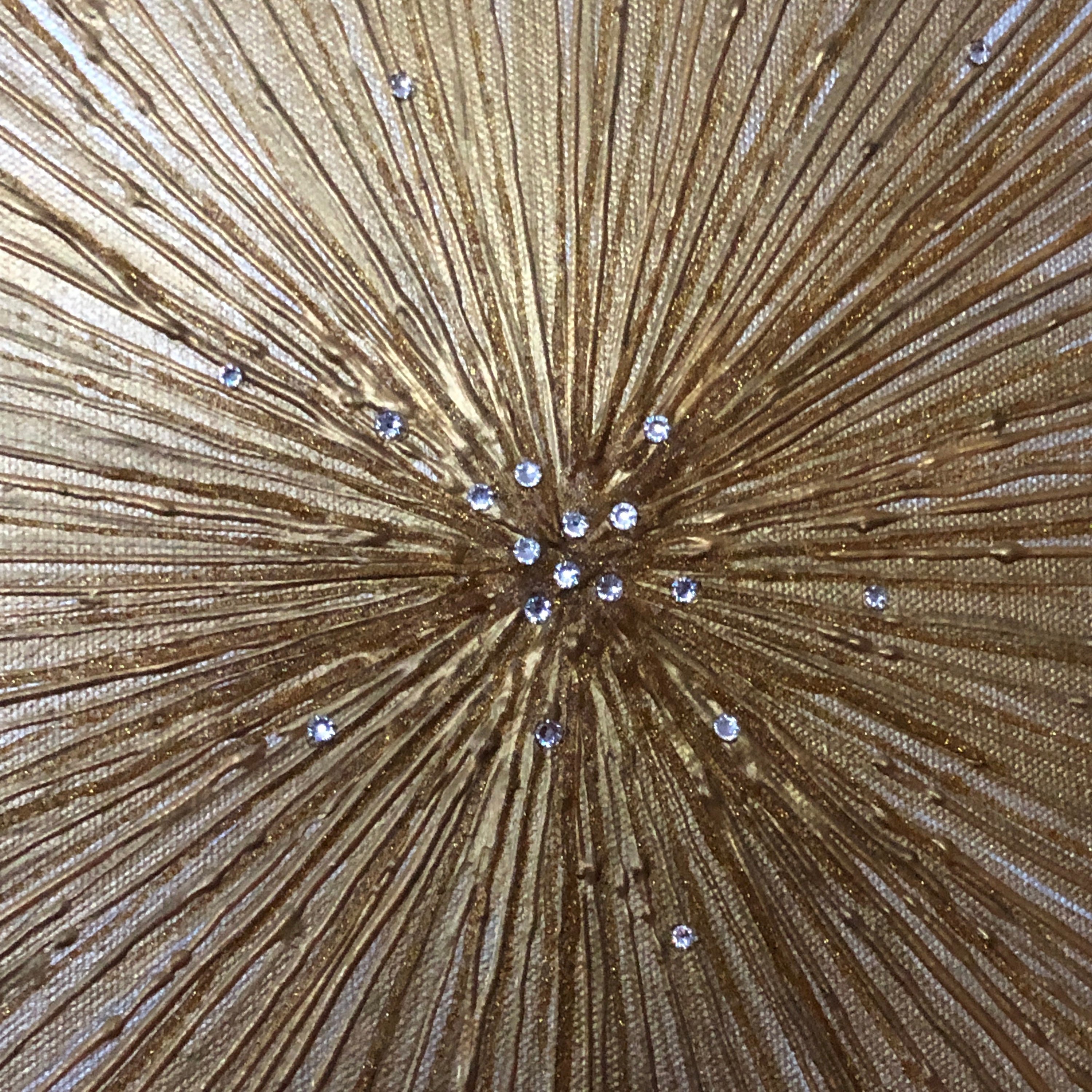 Gold Sunburst Canvas Wall Art With Swarovski Crystal, Modern 