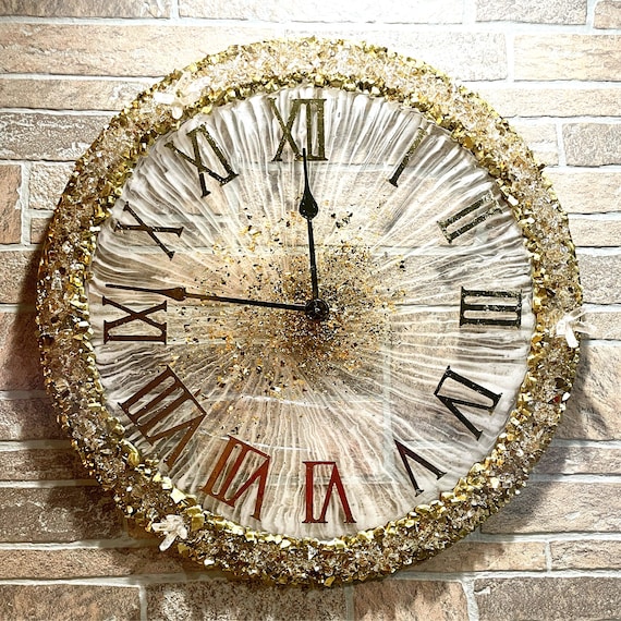 Acrylic 3D Crystal Geode Wall Clock, Agate Resin Wall Art with Natural Quartz Accents, Luxury Functional Home Decor, Unique Gift for Mother
