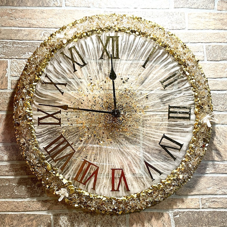 Acrylic 3D Crystal Geode Wall Clock, Agate Resin Wall Art with Natural Quartz Accents, Luxury Functional Home Decor, Unique Gift for Mother image 1
