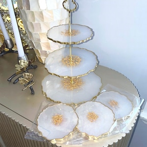 Bandeja escalonada con asa y posavasos, soporte para cupcakes, mesa de postres, decoración de mesas para eventos, accesorio para despedida de soltera, estante de resina.