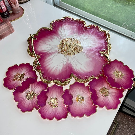 Mother’s Day giftepoxy resin coasterhearts and flowersbirthday gift