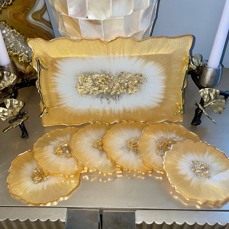 Resin Tray and Coaster Set Resin Tray With Handles & Coaster Etsy