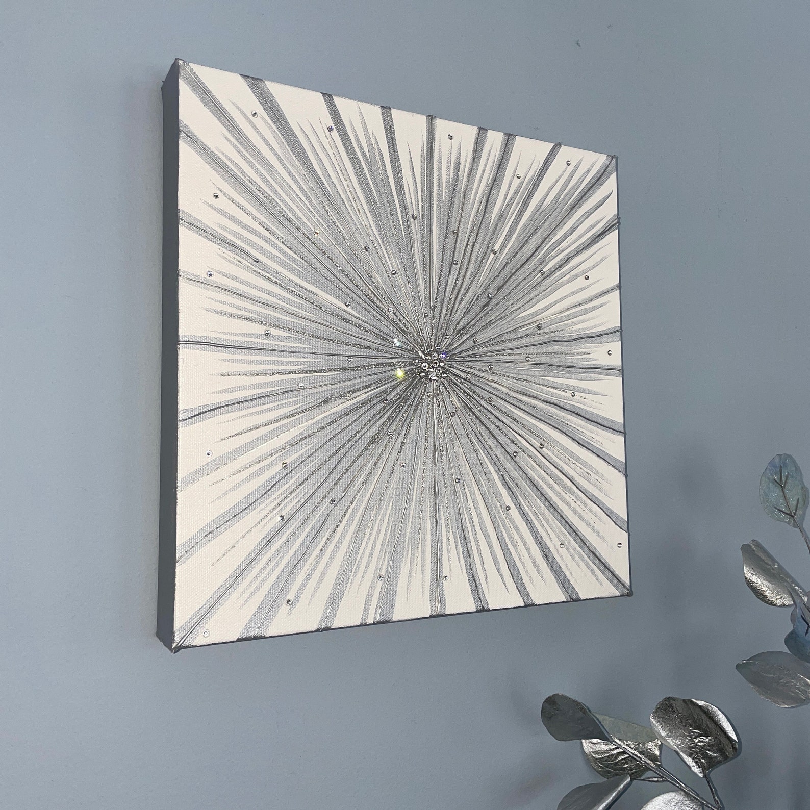 Silver Abstract Wall Art Swarovski Crystal Studded Silver 3D Etsy