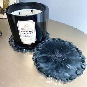 Luxury Glass Rim Candle Plate, Geode Resin Candle Holder, Handmade Black Agate Candle Dish for Mantel, Crystal Dining Table Accent
