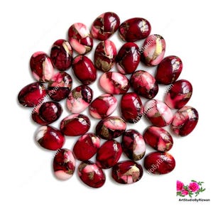 Red Rose Dahlia Mohave Copper Turquoise Cabochon Lot, Calibrated Oval Shape 10 Pcs Lot Gemstone For Earrings & Bracelet Making, Birthstone