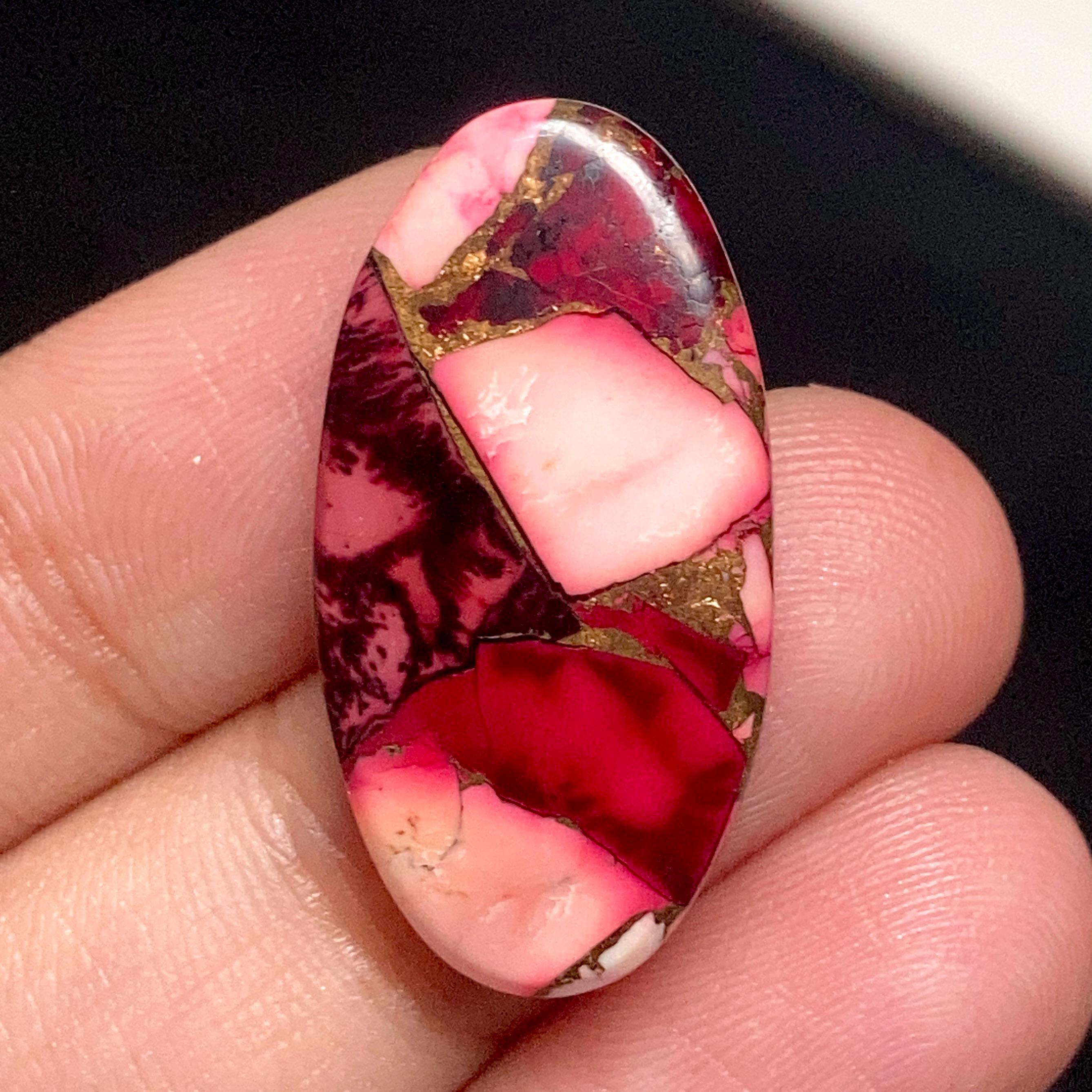 Red Rose Dahlia Mohave Copper Turquoise Cabochon - Oval Pendant