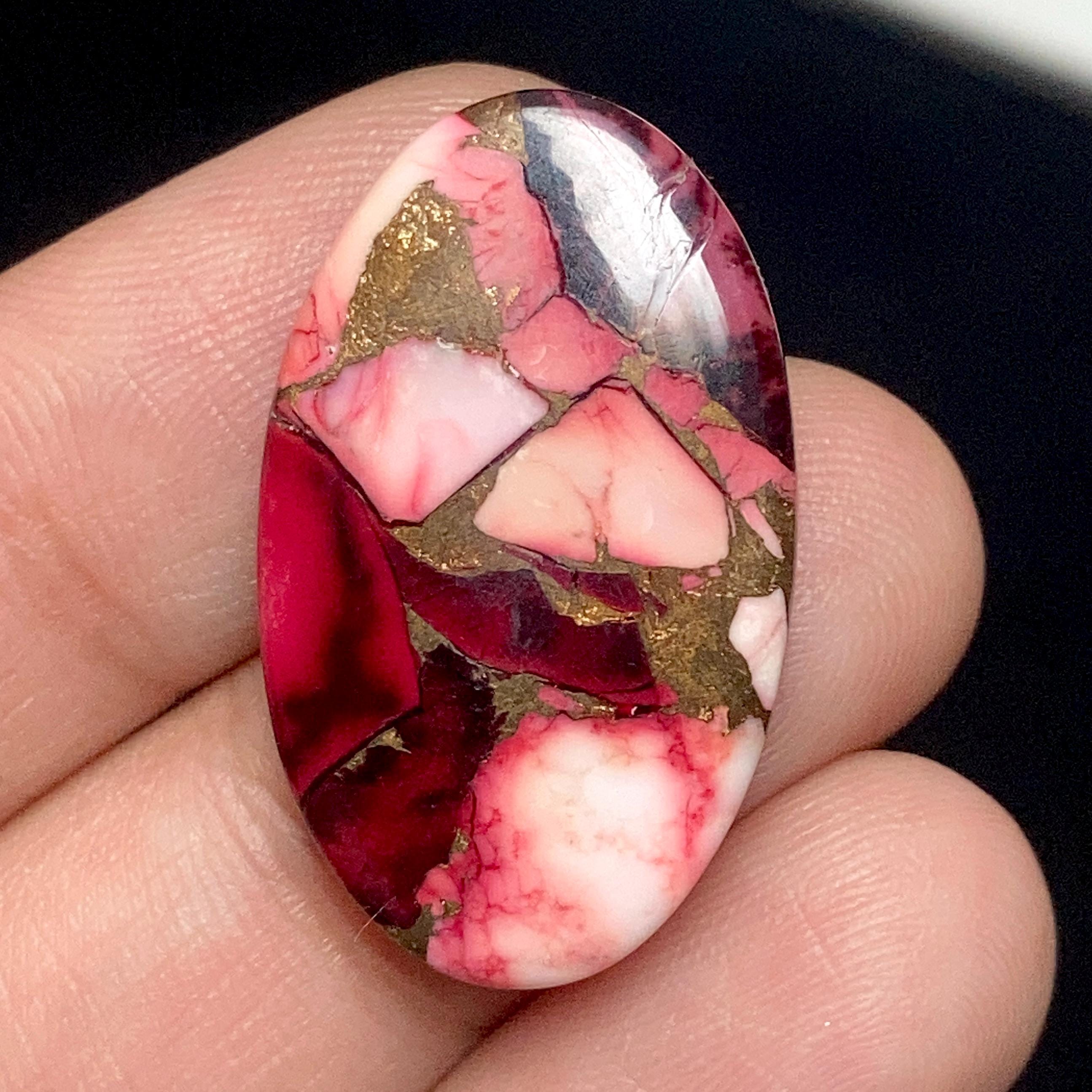 天然石Gemstone Red Rose Dahlia Mohave Copper Turquoise, 27x16x4mm, Natural