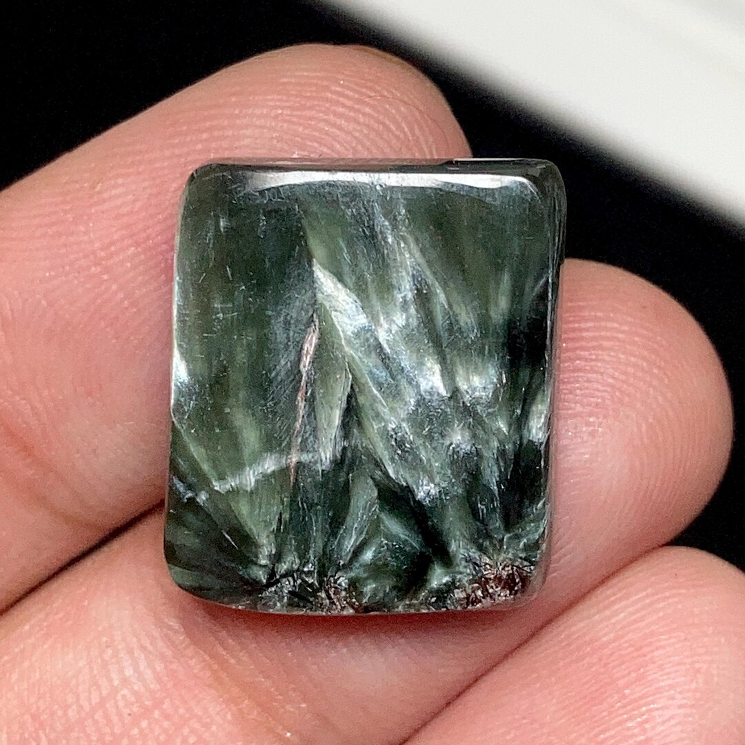 Pierre Séraphinite Naturelle - Cabochon Coussin 44.06 Carats - Vert à Reflets - Inde