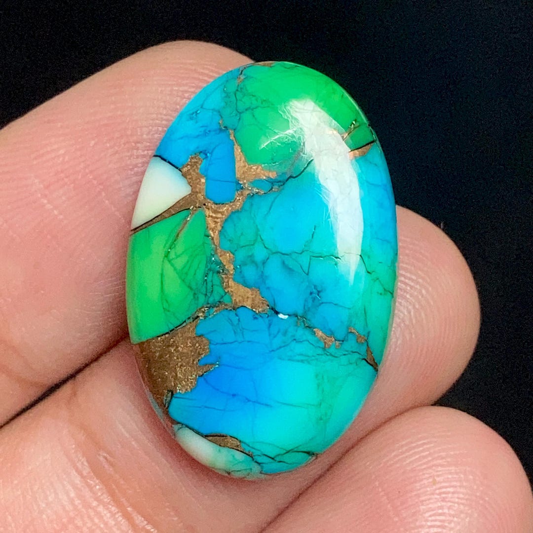 Peacock Dahlia Turquoise Cabochon, Hand Polished Cabs, Gift for