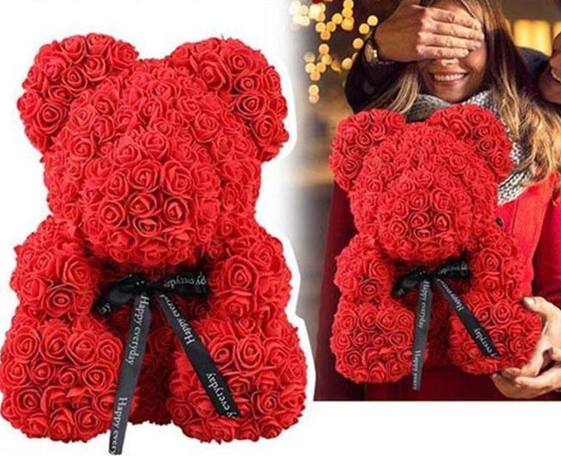 Flower Teddy Bear with Gift Box Etsy