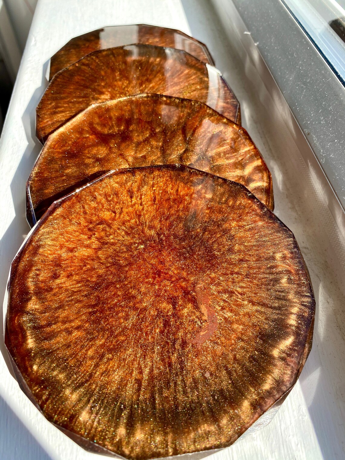 Luxury Resin Coaster Set Bronze & Brown Home Decor | Etsy