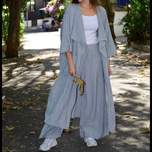 Boho jacket and pants, Kimono casual wear, Loose clothing style, Long cardigan, Kimono suit, wide-leg pants loose casual cotton and linen