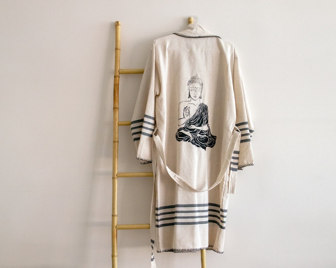 Ceramic Robe Linen Robe, Stone Printed Buddha, Kimono Bathrobe - Etsy
