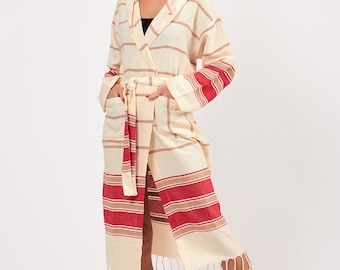 Turkse katoenen badjas, kimono-gewaad, badjas voor vrouw en man, kamerjas, strandgewaad, boho-gewaad, kerstcadeau voor haar, voor hem