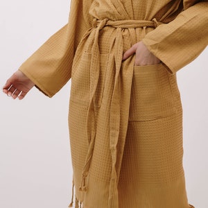 Waffle hooded robes, Kimono robs, Dressing gown, Bridesmaid Robes, Personalized Bathrobe for woman & man, Maternity robe, Spa party robe, Mustard