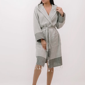 Turkish bamboo hooded robe, Kimono robe, Bathrobe for woman & for man, Beach Spa robe, bridesmaids robe, bridal party robe, dressing gown