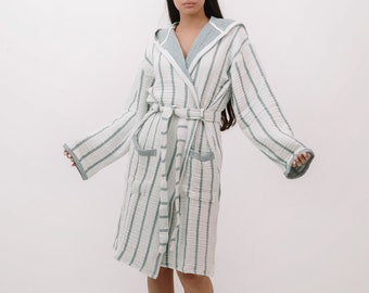 4 Layers Muslin Bathrobe, Kimono robe, Bathrobe for woman & for man, Dressing gown, Home wear, boho robe, valentine day gift,