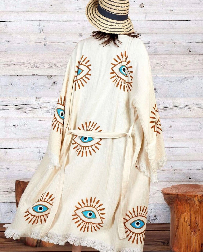 Decorated Robe Ethnic Caftan, Kimono Robe, Dressing Gown, Boho Cover Up, Meditation ...