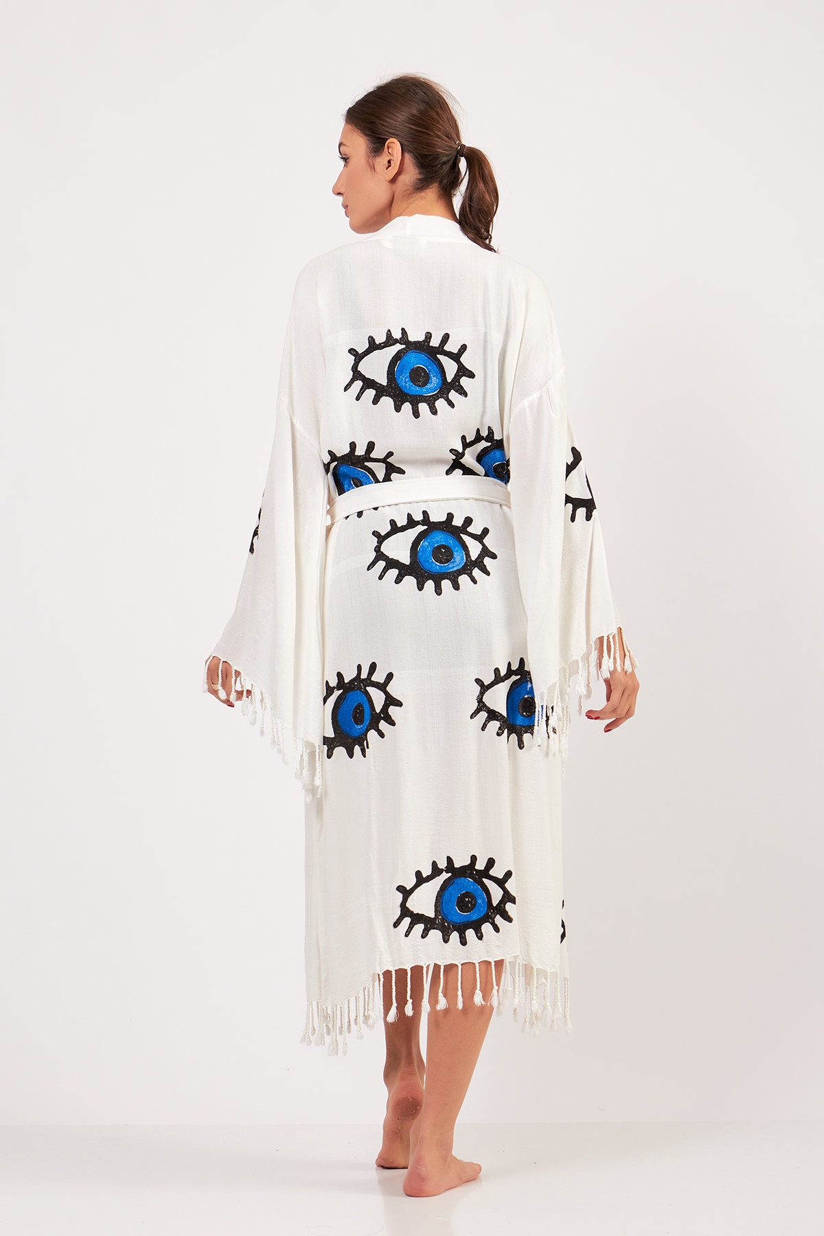 Thinner Ripon Robe Evil Eye Bamboo Soft and Thin Bathrobe, Kimono Robe, Beach Robe ...
