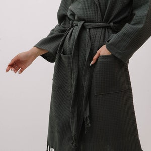 Waffle hooded robes, Kimono robs, Dressing gown, Bridesmaid Robes, Personalized Bathrobe for woman & man, Maternity robe, Spa party robe, Anthracite