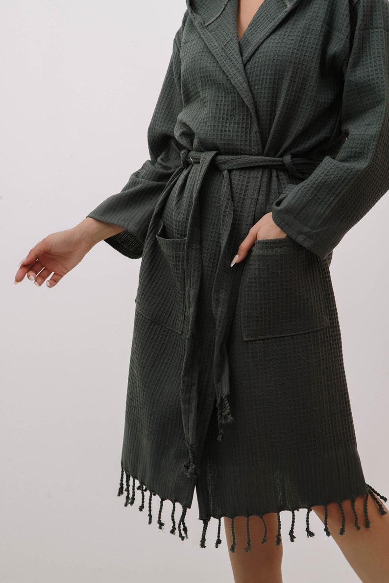 Waffle hooded robes, Kimono robs, Dressing gown, Bridesmaid Robes, Personalized Bathrobe for woman & man, Maternity robe, Spa party robe, Anthracite
