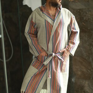 Linen - Cotton Turkish bathrobe, Bathrobe Men, Dressing gown, Bathrobe for woman & man, Bath towel, Gift him, Gift her, Spa robe, Sauna Robe image 4