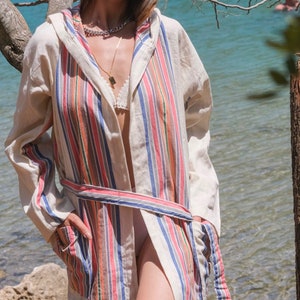 Linen - Cotton Turkish bathrobe, Bathrobe Men, Dressing gown, Bathrobe for woman & man, Bath towel, Gift him, Gift her, Spa robe, Sauna Robe