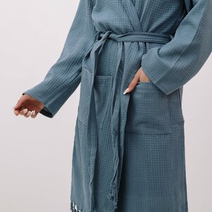 Waffle hooded robes, Kimono robs, Dressing gown, Bridesmaid Robes, Personalized Bathrobe for woman & man, Maternity robe, Spa party robe, Blue