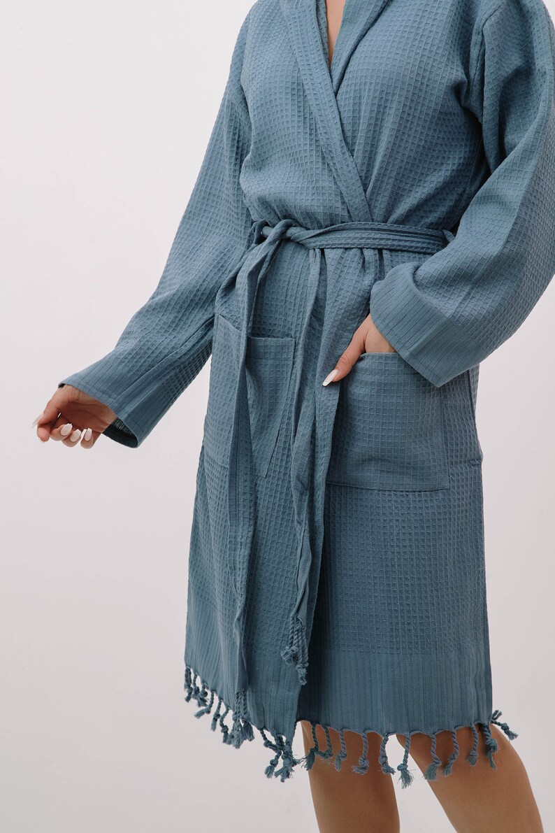 Waffle hooded robes, Kimono robs, Dressing gown, Bridesmaid Robes, Personalized Bathrobe for woman & man, Maternity robe, Spa party robe, Blue