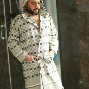 Men&#39;s Hooded Turkish cotton Bathrobe, Gift for men & for Women, Unisex Dressing gown, Sauna robe, Kimono robe, Beach, spa, robe, Gift him