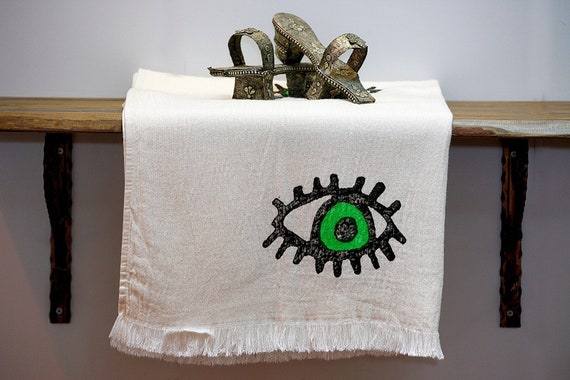 Turkish Cotton Evil Eye Robe In Green Turkish Cotton Evil Eye Robe In Green