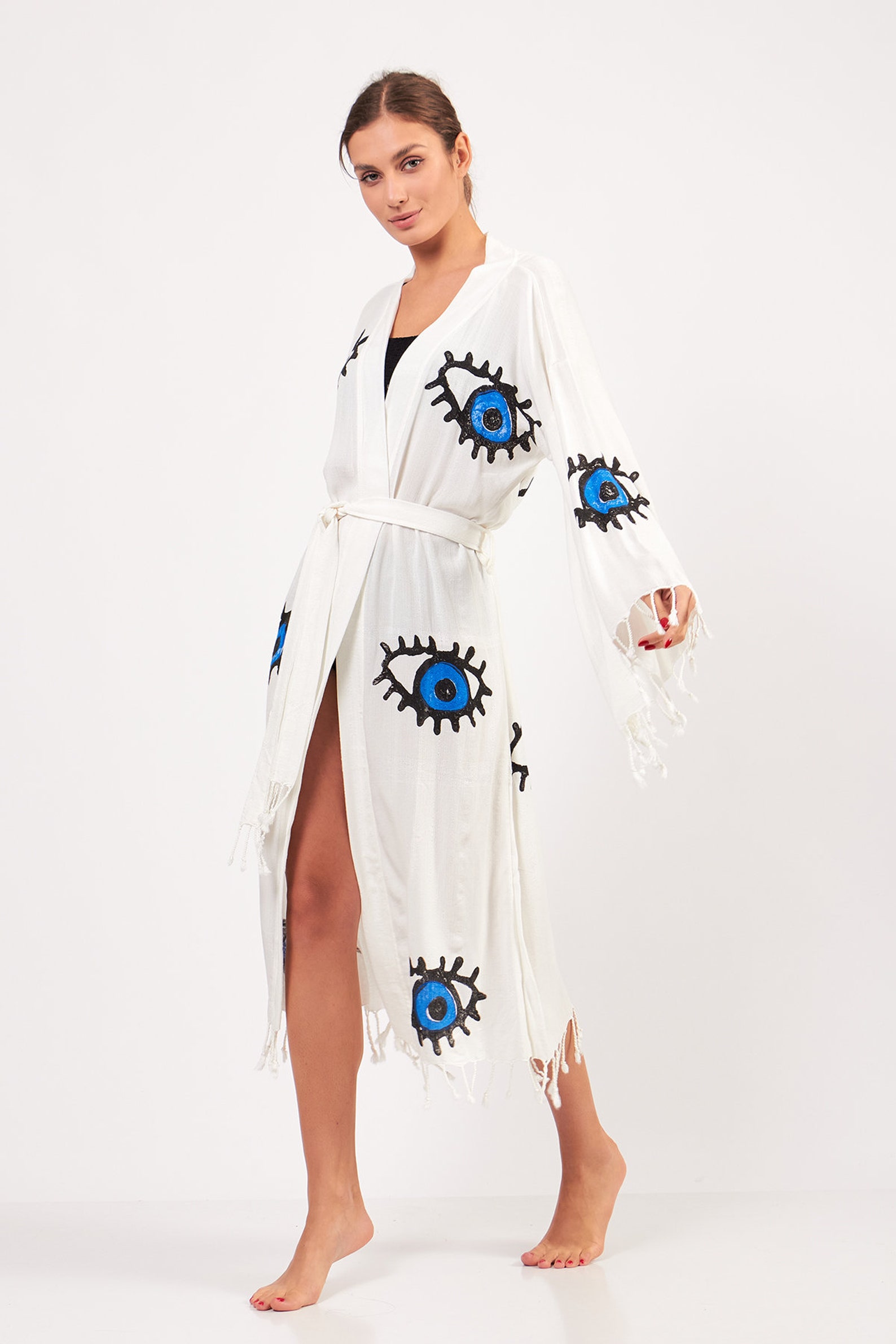 Thinner Ripon Robe Evil Eye Bamboo Soft and Thin Bathrobe, Kimono Robe, Beach Robe ...