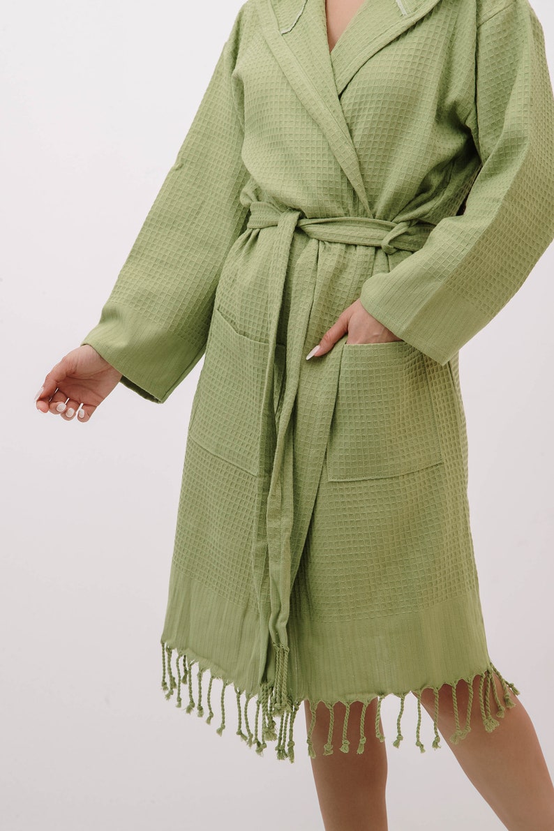 Waffle hooded robes, Kimono robs, Dressing gown, Bridesmaid Robes, Personalized Bathrobe for woman & man, Maternity robe, Spa party robe, Green