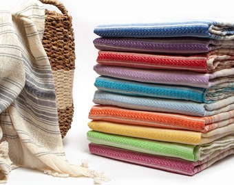 Soft Large 100% Cotton Turkish Peshtemal Beach Hamam Bath Towel with Kese Gift 