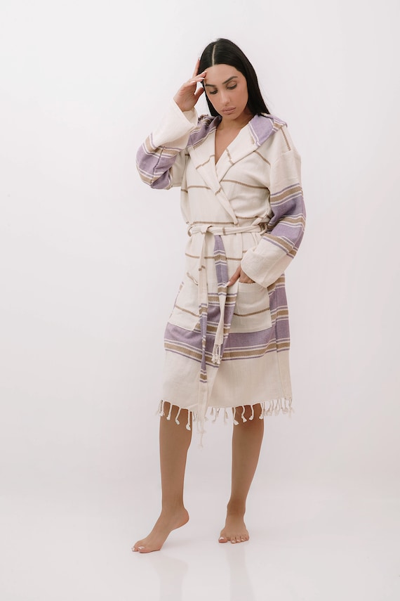 Turkish cotton bathrobe, Kimono robe, Bathrobe for woman & for man, Dressing gown, Spa robe, Bath peshtemal towel, Gift for her, for him