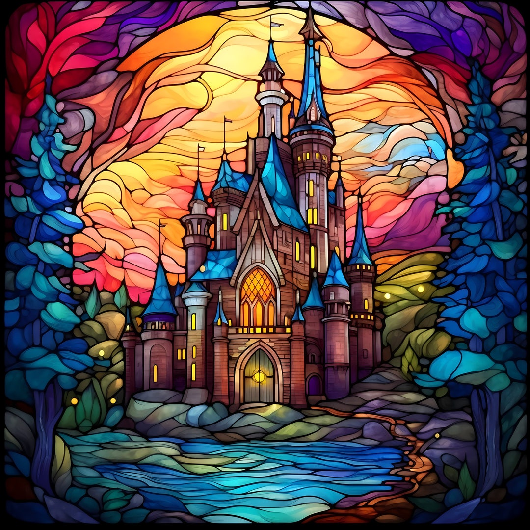 Castle Stained Glass Design Set of 4 for Tumbler Sublimation Etsy