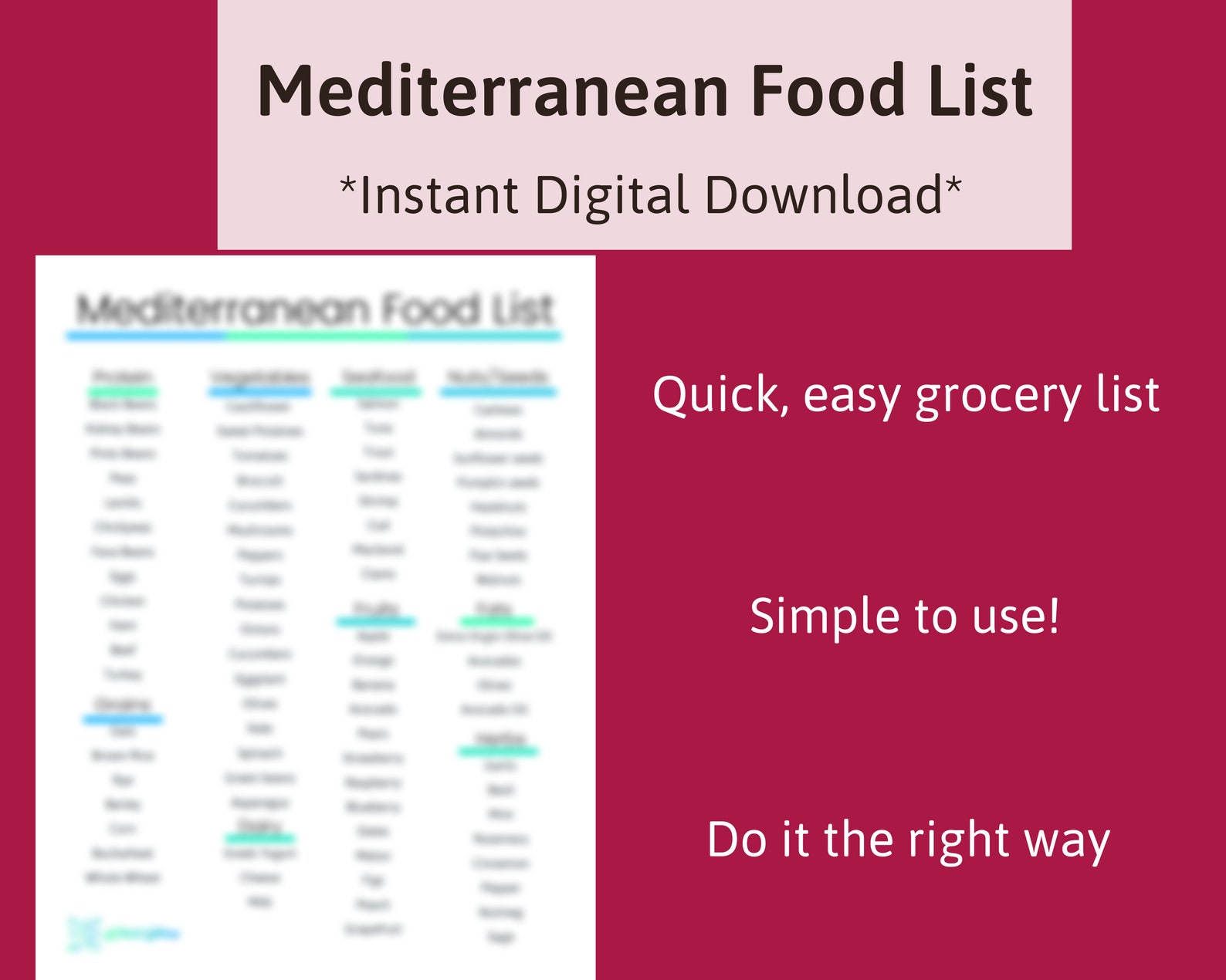 Mediterranean Food List, Instant Download, Plant Based, Weight Loss ...