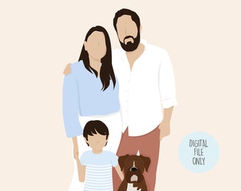 Valentines portrait /Custom Family Portrait with pets/ Custom Family Illustration/ Family & Pet Portrait/portrait custom and personalize