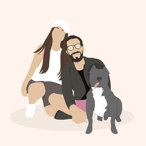 couple with pet portrait/Custom couplec Portrait with pets/ Custom couple Illustration/ couple and Pet Portrait/ anniversary gift idea image 10